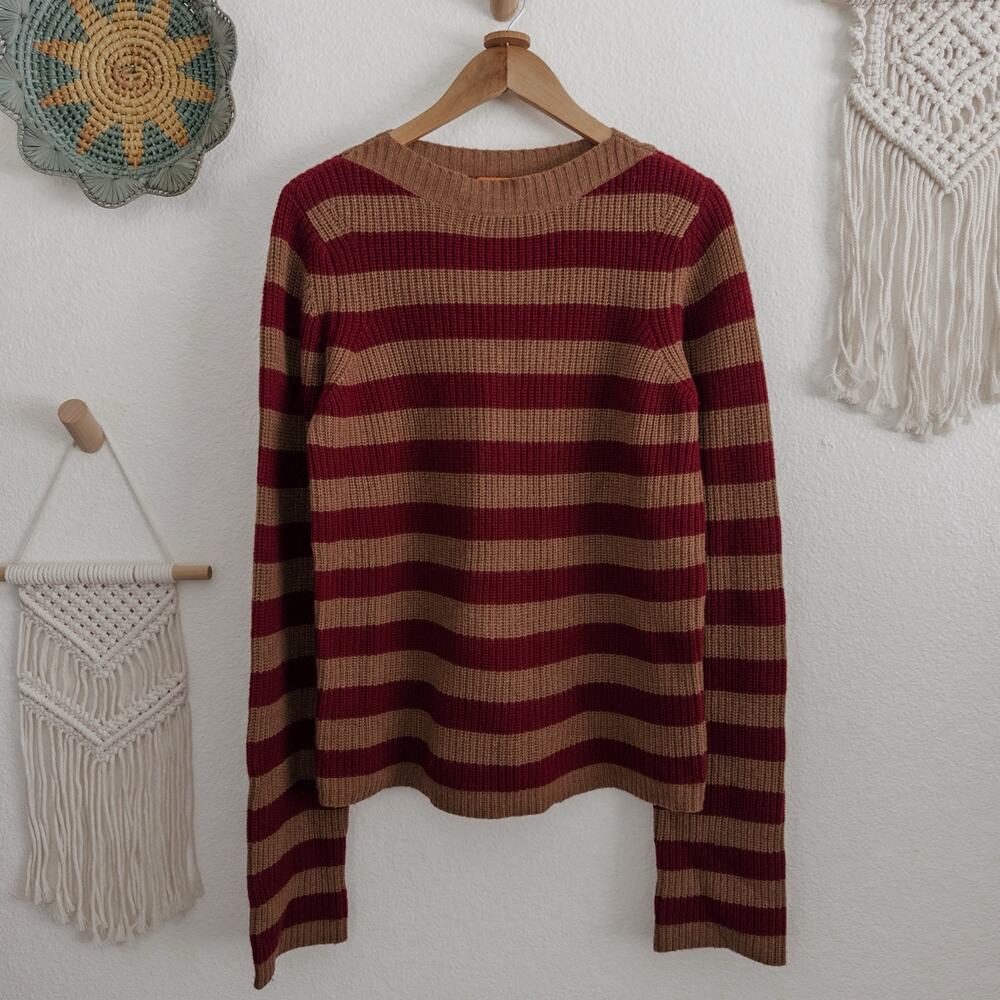 LHD Fisherman's Merino and Cashmere Maroon and Brown Stripe Sweater Size Small